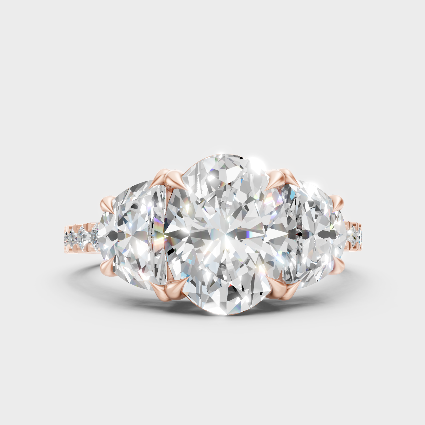 Sleek 14K Rose Gold Ring Featuring Certified Oval Round And Half Moon Diamonds